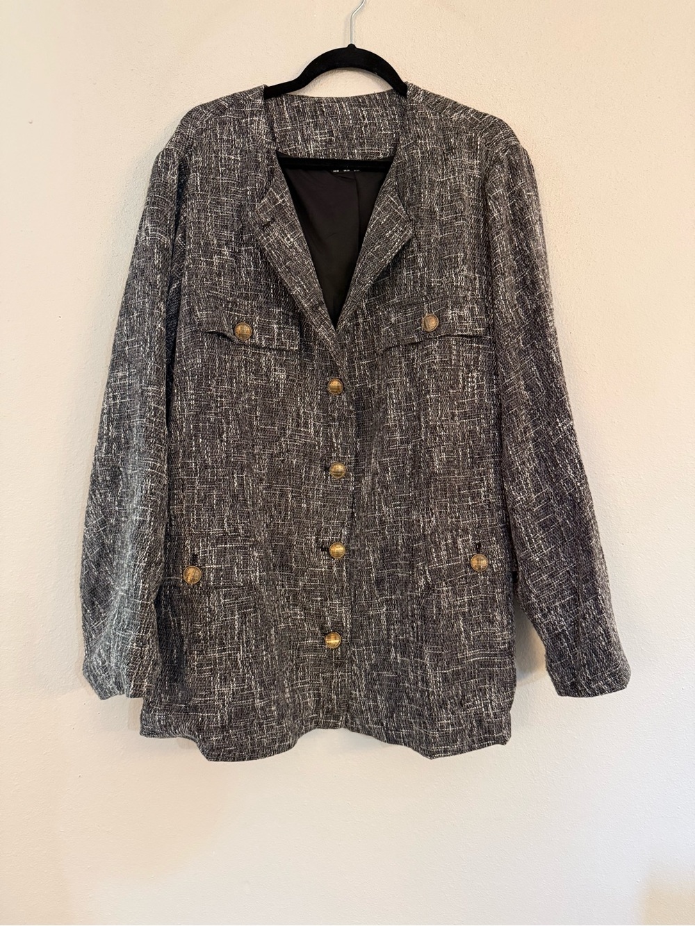 BloomChic Black & White Tweed Button-Front Blazer